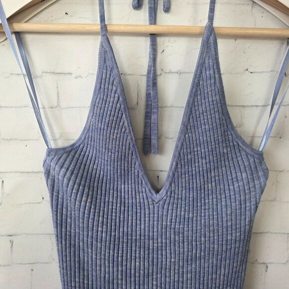Abercrombie & Fitch Knit Halter Bodycon Dress Size S Blue Heather Stretch - Picture 3 of 7
